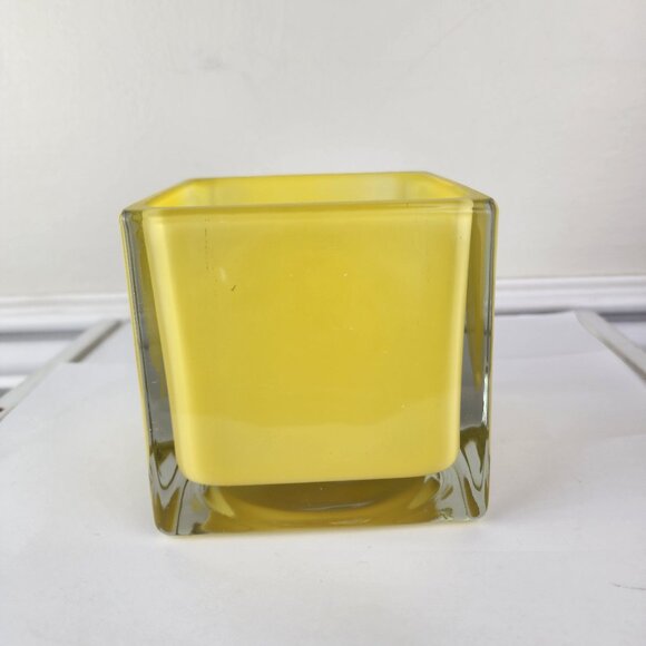 Yellow Art Glass With Clear Cube 4" - Picture 3 of 5